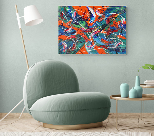 Trifinity Tetragram teal blue abstract art , abstract hanging art, abstract art prints sale, modern abstract prints, abstract painting prints, blue abstract art prints, a3 abstract prints,  3 abstract prints, abstract prints online, colorful abstract art prints