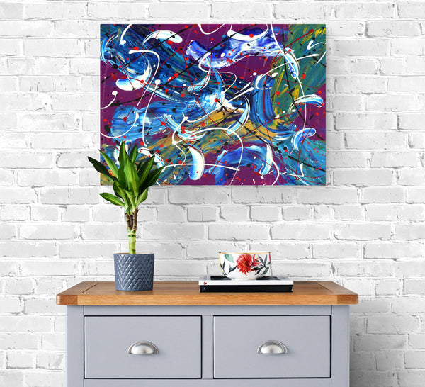 Trifinity Tetragram large vertical abstract wall art, navy blue and pink abstract art, abstract wall art online, abstract art with turquoise, abstract art posters and prints, abstract art posters and prints, decorative abstract art paintings, lime green abstract painting, 