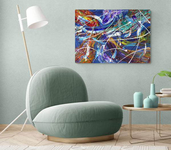 Trifinity Tetragram abstract wall painting for bedroom, abstract blue and pink art, abstract wall art online, abstract art with turquoise, abstract art posters and prints, abstract art posters and prints, decorative abstract art paintings, lime green abstract painting, teal blue abstract art , 