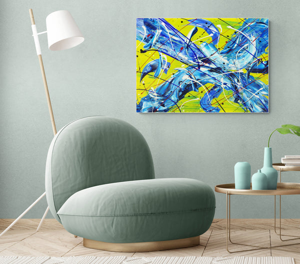Trifinity Tetragram modern abstract poster, large blue abstract wall art, abstract painting with poster colours, abstract poster colour painting, abstract painting in wall, buy abstract art prints, colourful and abstract, target blue abstract art, 