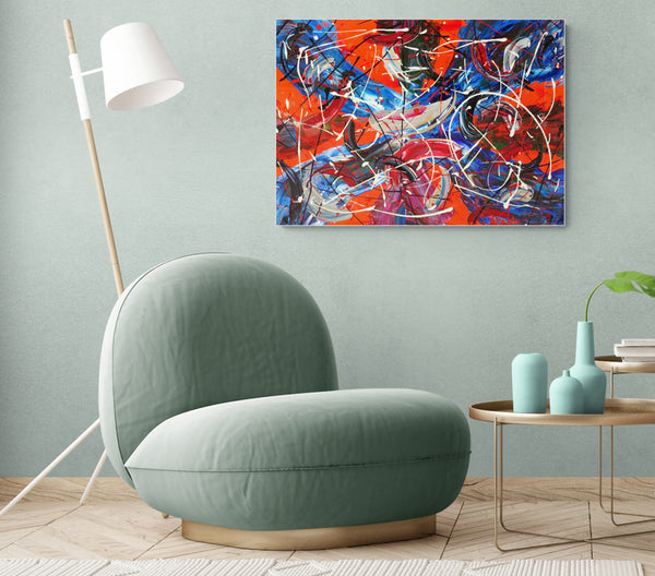 Trifinity Tetragram modern abstract poster, large blue abstract wall art, abstract painting with poster colours, abstract poster colour painting, abstract painting in wall, buy abstract art prints, colourful and abstract, target blue abstract art, 